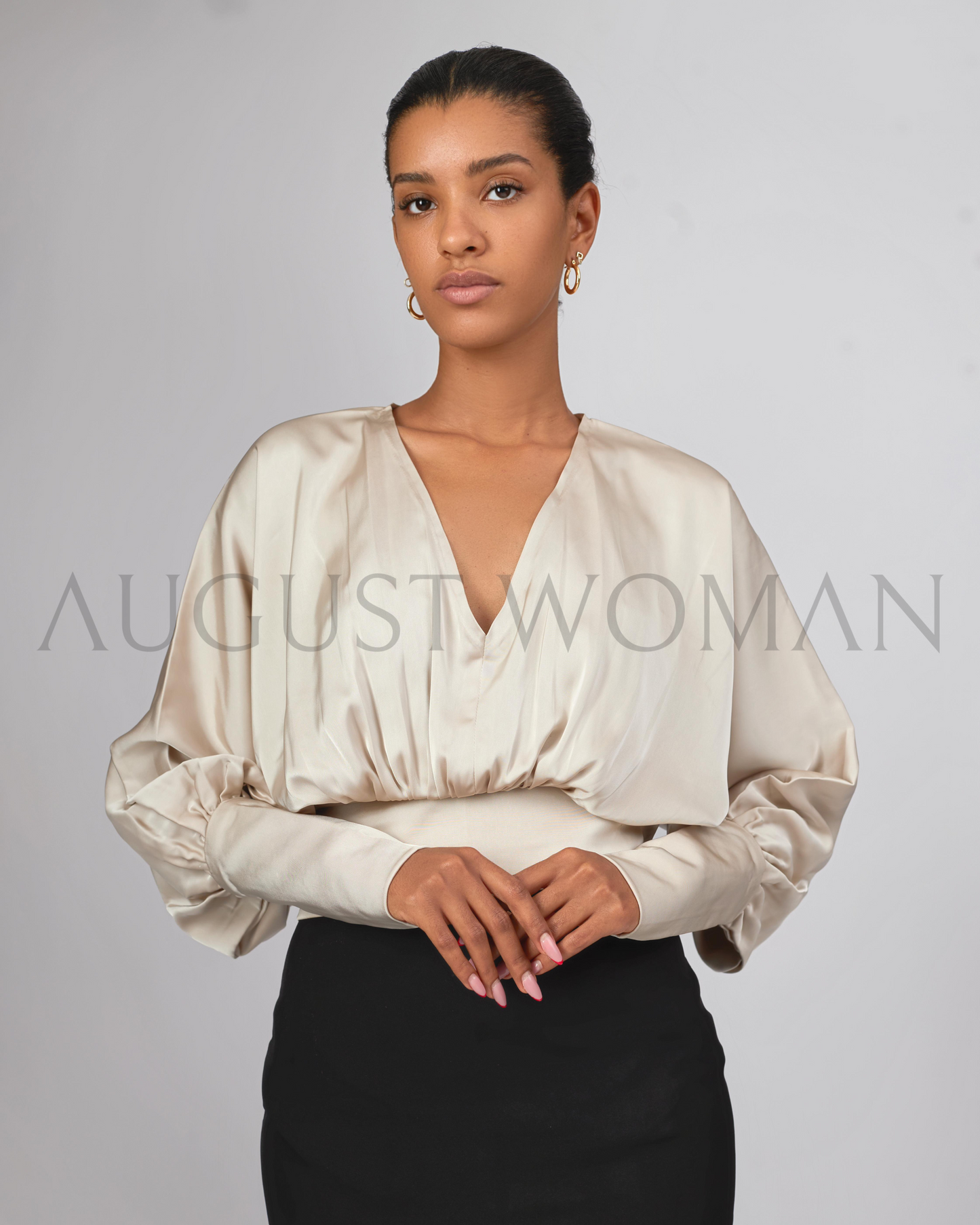 Elen Exaggerated Sleeved Gold Silk Top