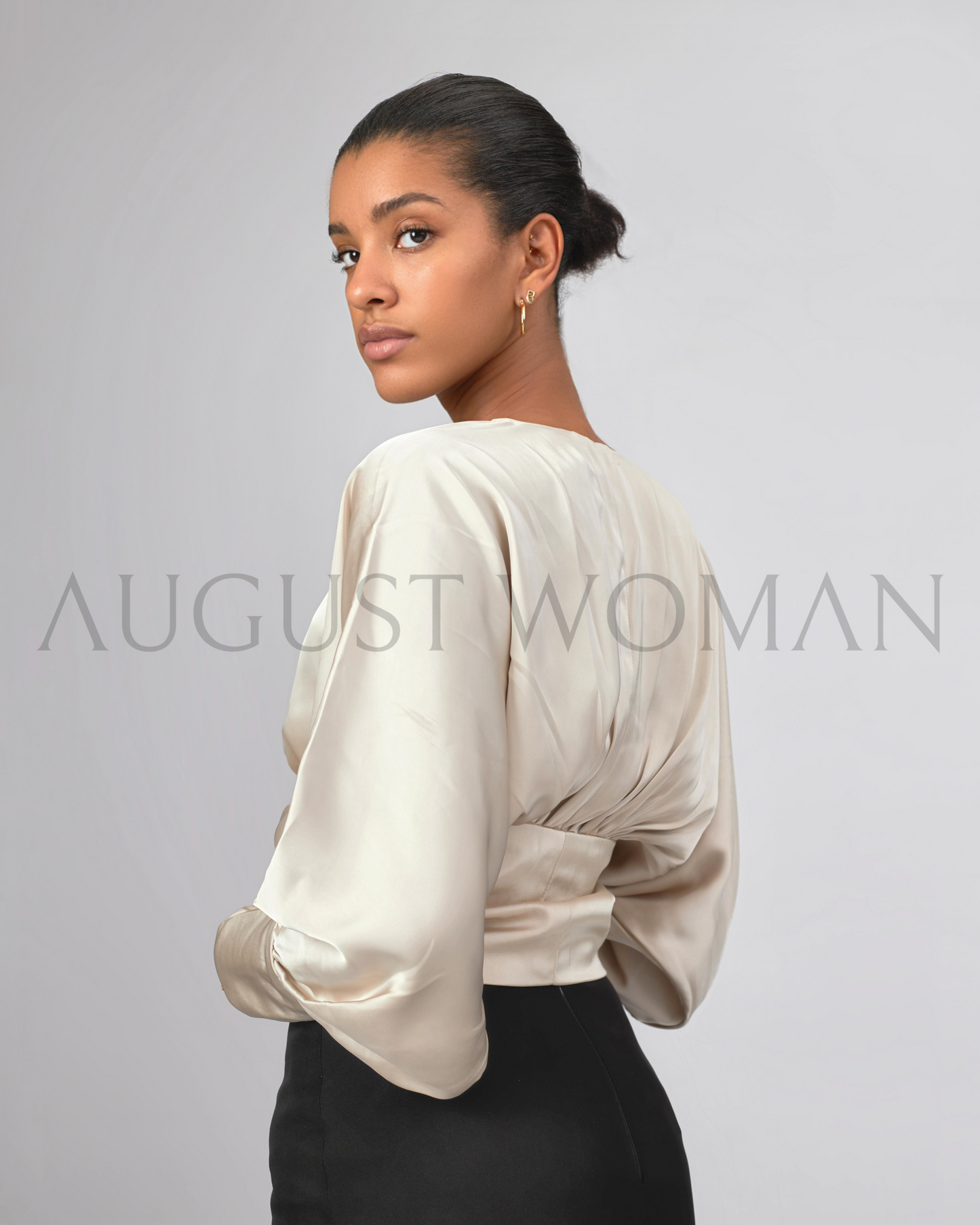 Elen Exaggerated Sleeved Gold Silk Top